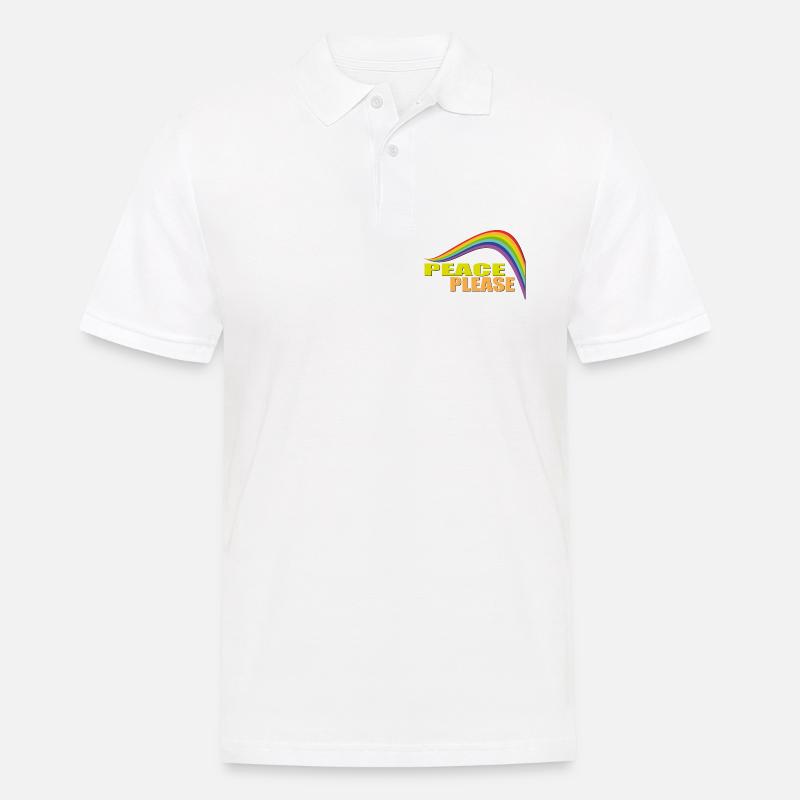 PEACE PLEASE with Rainbow - Männer Poloshirt - Weiß