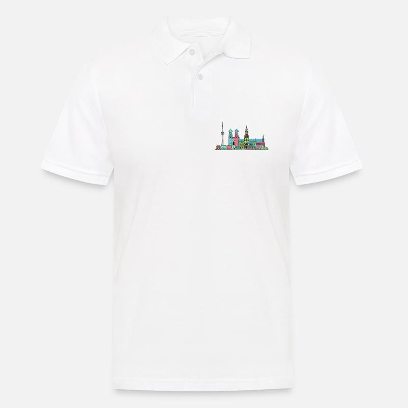Münchner Stadtskyline Marienplatz Moderne Linienkunst - Männer Poloshirt - Weiß