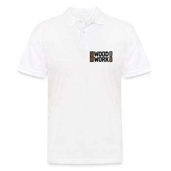 Wood Work Schriftzug Logo - Männer Poloshirt - Weiß - Vorne - Kai (181cm)