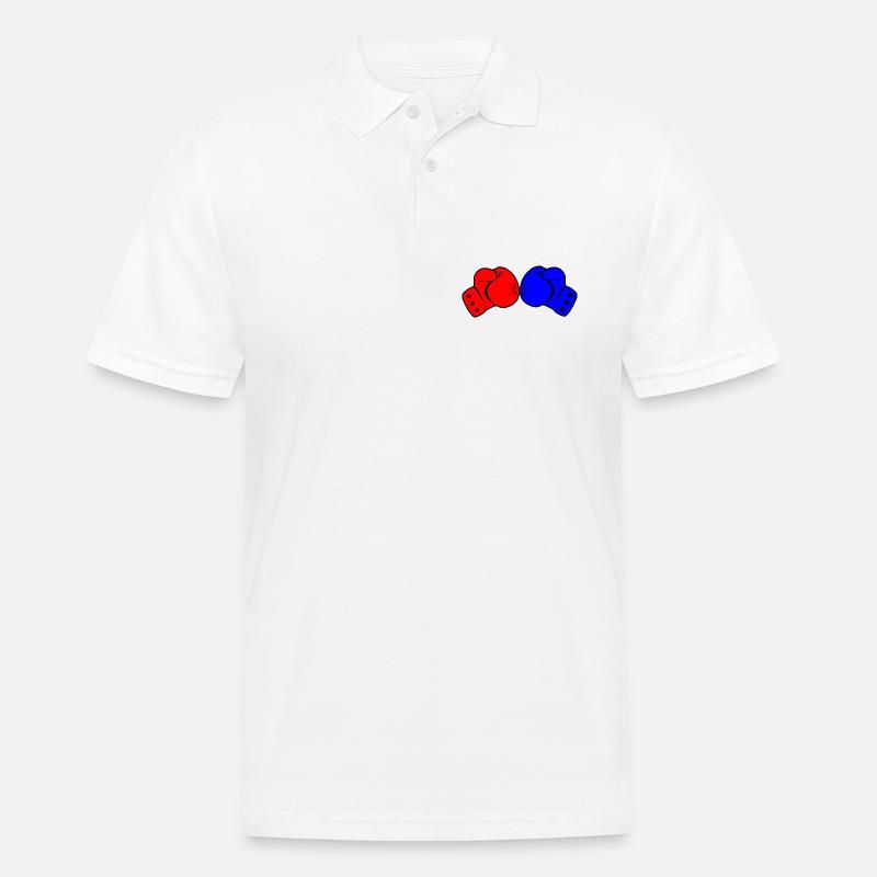 Zwei Boxhandschuhe rot und blau - Männer Poloshirt - Weiß