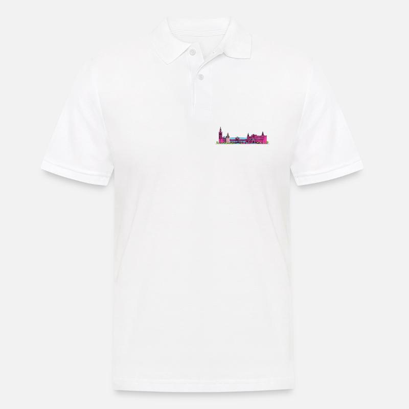 Sevillaer Stadtskyline Plaza de España Linienkunst - Männer Poloshirt - Weiß