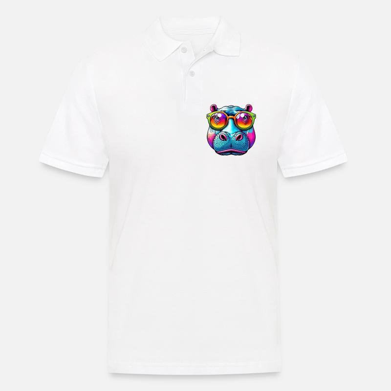 Nilpferd mit Sonnenbrille - Männer Poloshirt - Weiß