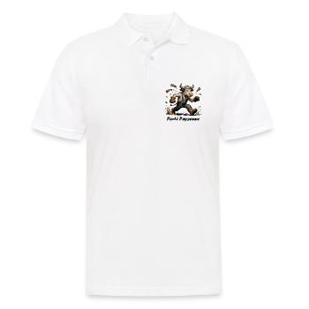 Fierté Paysanne, vache en salopette et botte - Polo Homme - blanc - Devant - Kai (181cm)