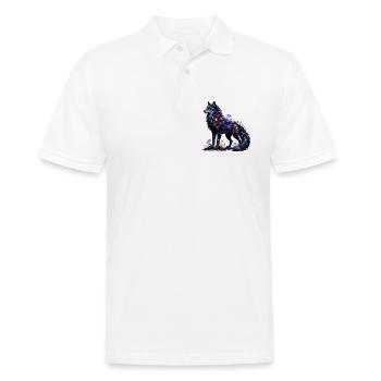 Nachtwolf im Pilzfarbenzauber - Männer Poloshirt - Weiß - Vorne - Kai (181cm)