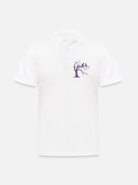 Toter baum mit 2 Katzen Silhouette - Männer Poloshirt - Weiß