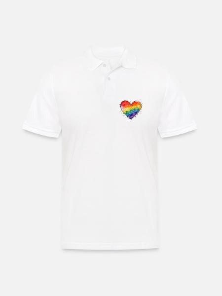 Regenbogen Herz Aquarell – Liebe & Vielfalt - Männer Poloshirt - Weiß