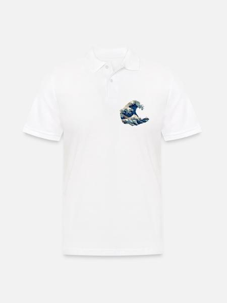 Japanische Welle Origami Stil Hokusai inspiriert - Männer Poloshirt - Weiß