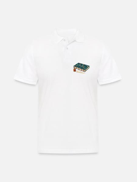 Handgebundenes marmoriertes Journal und Leinenfaden - Männer Poloshirt - Weiß