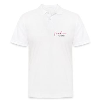 positive Sprüche - Lachen ist gratis - Männer Poloshirt - Weiß - Vorne - Kai (181cm)