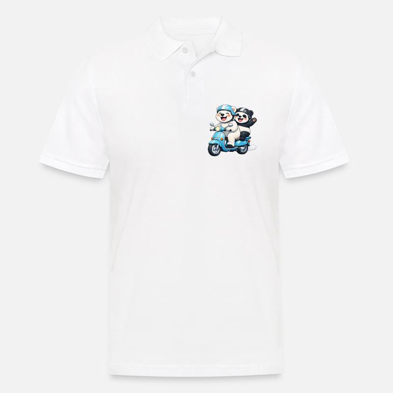 Eisbär und Pandabär auf einem Roller - Männer Poloshirt - Weiß