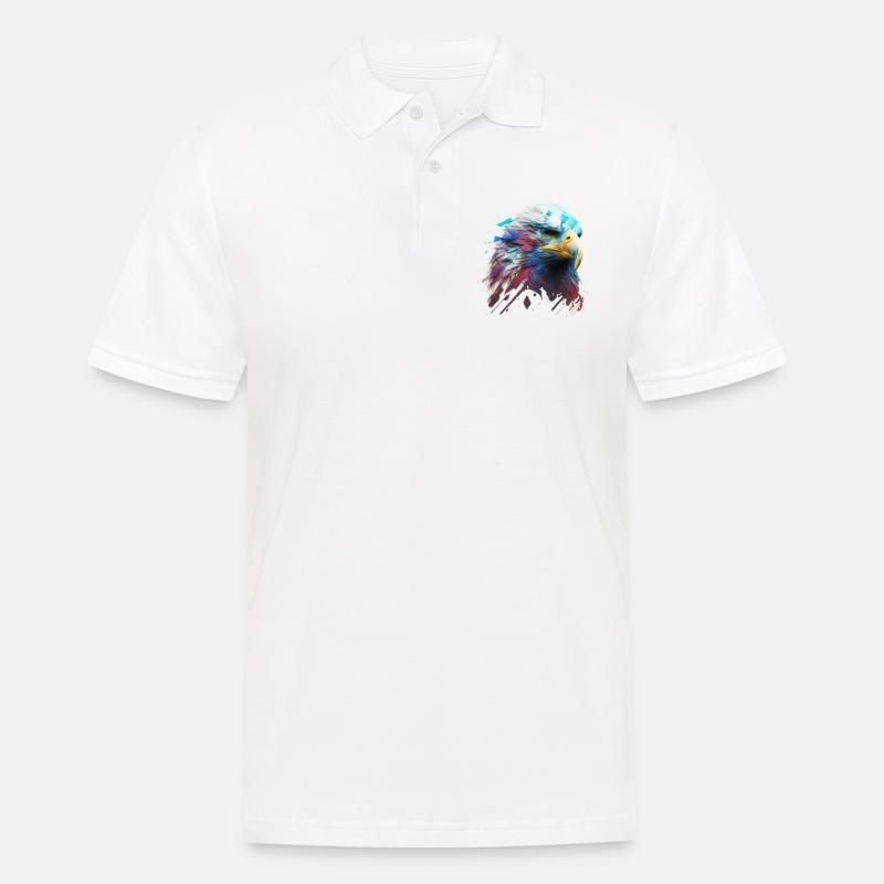 Adlerkopf: Ein farbenfrohes Ölgemälde - Männer Poloshirt - Weiß