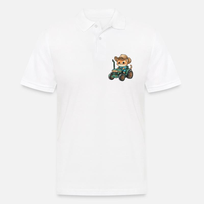 Katze Traktor Farmer - Männer Poloshirt - Weiß