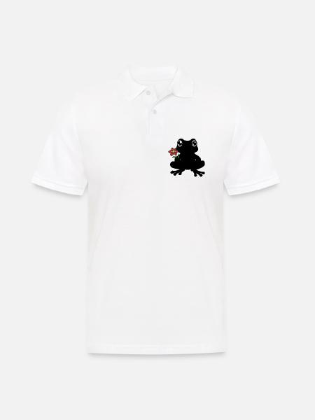 Frosch mit Blume- Schattenbild, Silhouette schwarz - Männer Poloshirt - Weiß