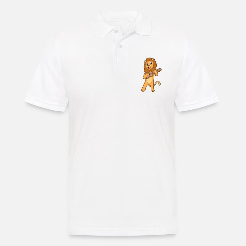 Comic Löwe spielt Ukulele - Männer Poloshirt - Weiß