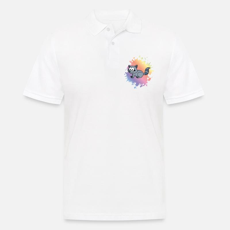 Waschbär Comic Tier - Männer Poloshirt - Weiß