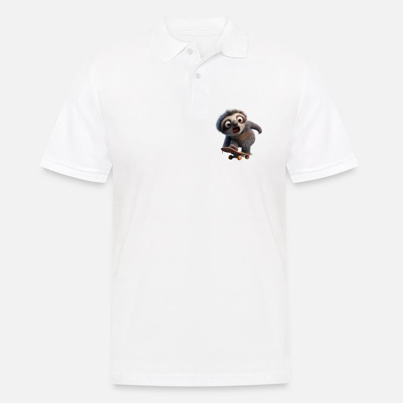 Faultier auf Skateboard Lustig Langsam Cool - Männer Poloshirt - Weiß