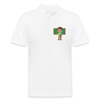 Comic teacher with glasses at blackboard – school - Men's Polo Shirt - white - Front - Kai (181cm)