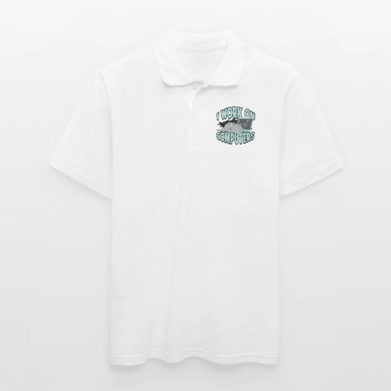 I WORK ON COMPUTERS - Cat and Computers - Tech Men's Polo Shirt