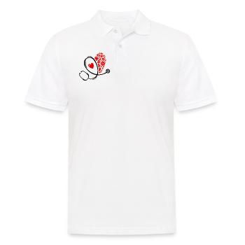 Stéthoscope médical coeur floral rouge noir - Polo Homme - blanc - Devant - Kai (181cm)