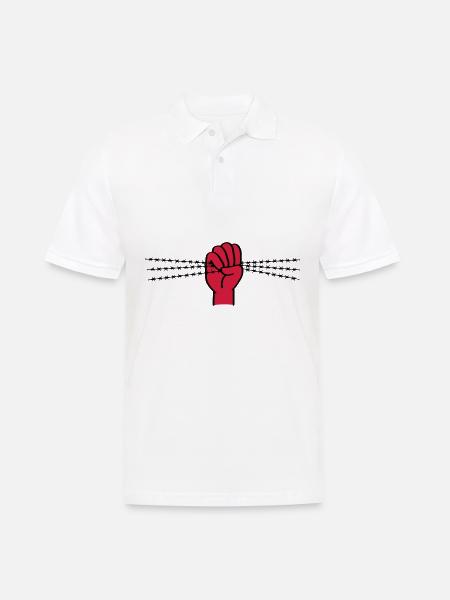 Protestsymbol mit Stacheldraht. Geballte Faust. - Männer Poloshirt - Weiß