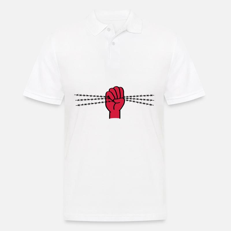 Protestsymbol mit Stacheldraht. Geballte Faust. - Männer Poloshirt - Weiß