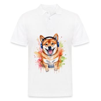 Shiba Inu Casque Chien Drôle Animal Design Imprimer - Polo Homme - blanc - Devant - Kai (181cm)