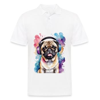 Mops Kopfhörer Hund Bunt Lustig Tier Design Print - Männer Poloshirt - Weiß - Vorne - Kai (181cm)