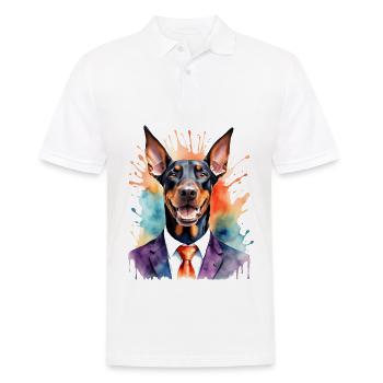 Dobermann Anzug Hund Bunt Lustig Tier Design Print - Männer Poloshirt - Weiß - Vorne - Kai (181cm)
