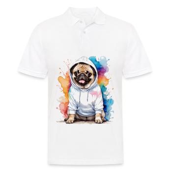 Mops Hoodie Hund Bunt Lustig Tier Design Print - Männer Poloshirt - Weiß - Vorne - Kai (181cm)