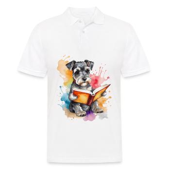 Schnauzer miniature lisant chien drôle animal design imprimer - Polo Homme - blanc - Devant - Kai (181cm)