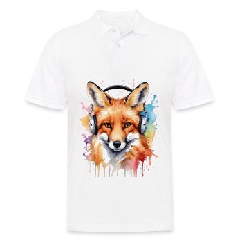 Renard Casque Musique Coloré Animal Design Imprimer - Polo Homme - blanc - Devant - Kai (181cm)