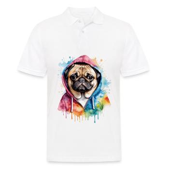 Mops Hoodie Hund Bunt Lustig Tier Design Print - Männer Poloshirt - Weiß - Vorne - Kai (181cm)
