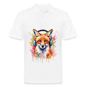 Renard Casque Musique Coloré Animal Design Imprimer - Polo Homme - blanc - Devant - Kai (181cm)