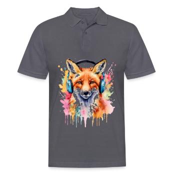 Fuchs Kopfhörer Musik Bunt Tier Design Print - Männer Poloshirt - Anthrazit - Vorne - Nico (186cm)