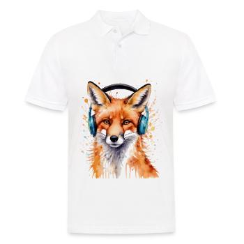 Renard Casque Musique Coloré Animal Design Imprimer - Polo Homme - blanc - Devant - Kai (181cm)