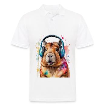 Capybara Kopfhörer Capy Bunt Tier Design Print - Männer Poloshirt - Weiß - Vorne - Kai (181cm)