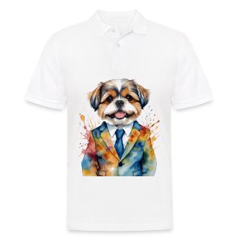 Shih Tzu Anzug Hund Bunt Lustig Tier Design Print - Männer Poloshirt - Weiß - Vorne - Kai (181cm)
