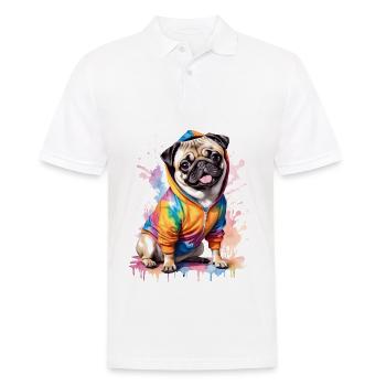 Mops Hoodie Hund Bunt Lustig Tier Design Print - Männer Poloshirt - Weiß - Vorne - Kai (181cm)