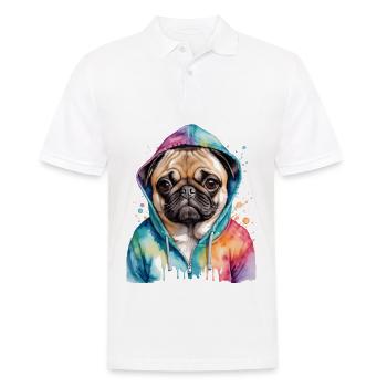 Mops Hoodie Hund Bunt Lustig Tier Design Print - Männer Poloshirt - Weiß - Vorne - Kai (181cm)