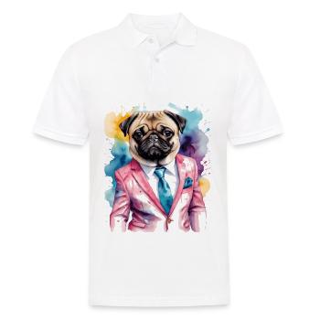 Mops Anzug Hund Bunt Lustig Tier Design Print - Männer Poloshirt - Weiß - Vorne - Kai (181cm)