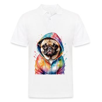Mops Hoodie Hund Bunt Lustig Tier Design Print - Männer Poloshirt - Weiß - Vorne - Kai (181cm)