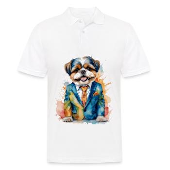 Shih Tzu Anzug Hund Bunt Lustig Tier Design Print - Männer Poloshirt - Weiß - Vorne - Kai (181cm)