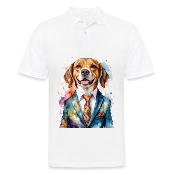 Beagle Anzug Hund Bunt Lustig Tier Design Print - Männer Poloshirt - Weiß - Vorne - Kai (181cm)