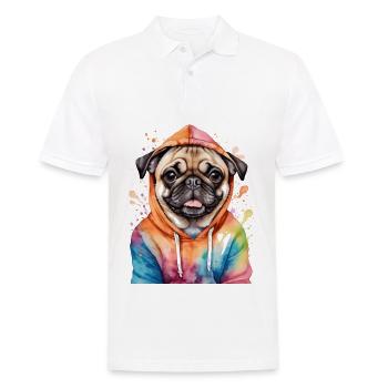 Mops Hoodie Hund Bunt Lustig Tier Design Print - Männer Poloshirt - Weiß - Vorne - Kai (181cm)