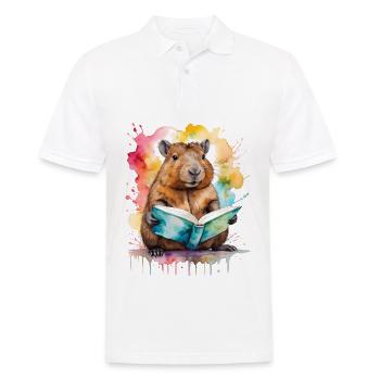 Capybara livre de lecture Capy coloré Animal Design imprimé - Polo Homme - blanc - Devant - Kai (181cm)