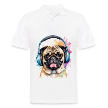 Mops Kopfhörer Hund Bunt Lustig Tier Design Print - Männer Poloshirt - Weiß - Vorne - Kai (181cm)
