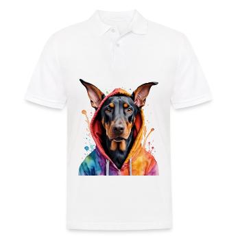 Dobermann Hoodie Hund Bunt Lustig Tier Print - Männer Poloshirt - Weiß - Vorne - Kai (181cm)