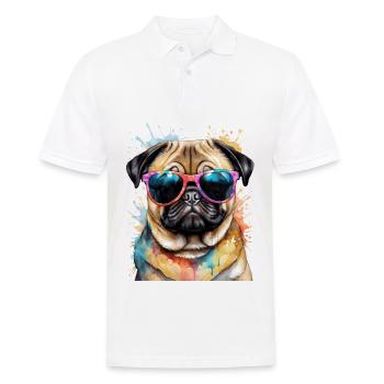 Mops Sonnenbrille Hund Bunt Lustig Design Print - Männer Poloshirt - Weiß - Vorne - Kai (181cm)