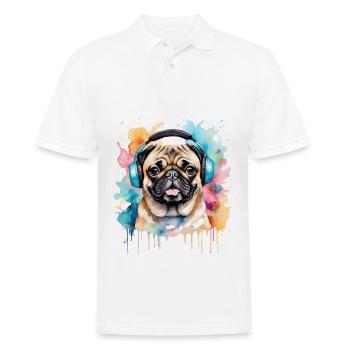 Mops Kopfhörer Hund Bunt Lustig Tier Design Print - Männer Poloshirt - Weiß - Vorne - Kai (181cm)