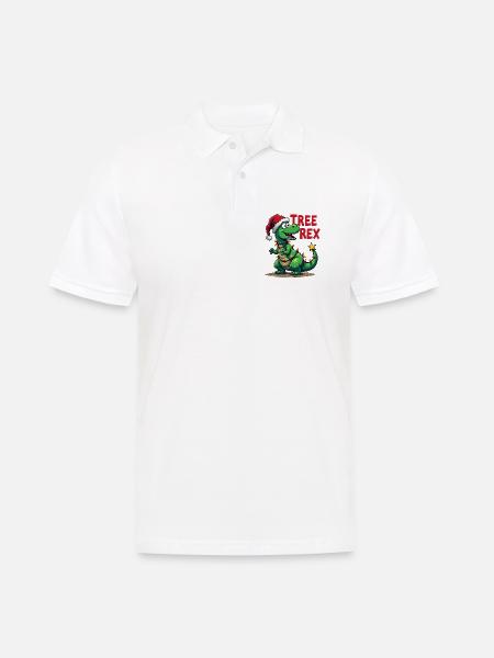 Christmas Dino – Lustiger T-Rex mit Weihnachtsbaum - Männer Poloshirt - Weiß